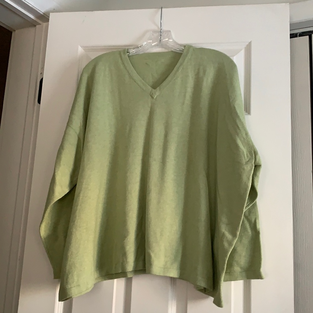 Mint green V neck sweater.